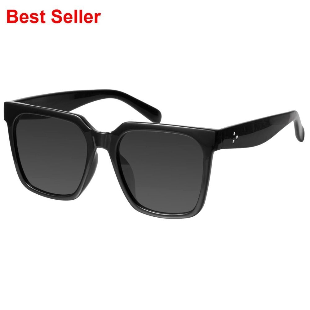 Oversized Square Sunglasses with UV 400 Protection, Metal Accents